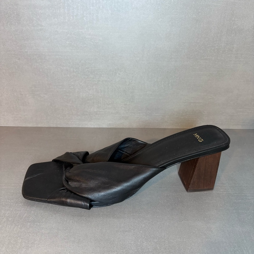 Mango | Kurku Leather Knot Front Block Heels - Black ; Womens 11